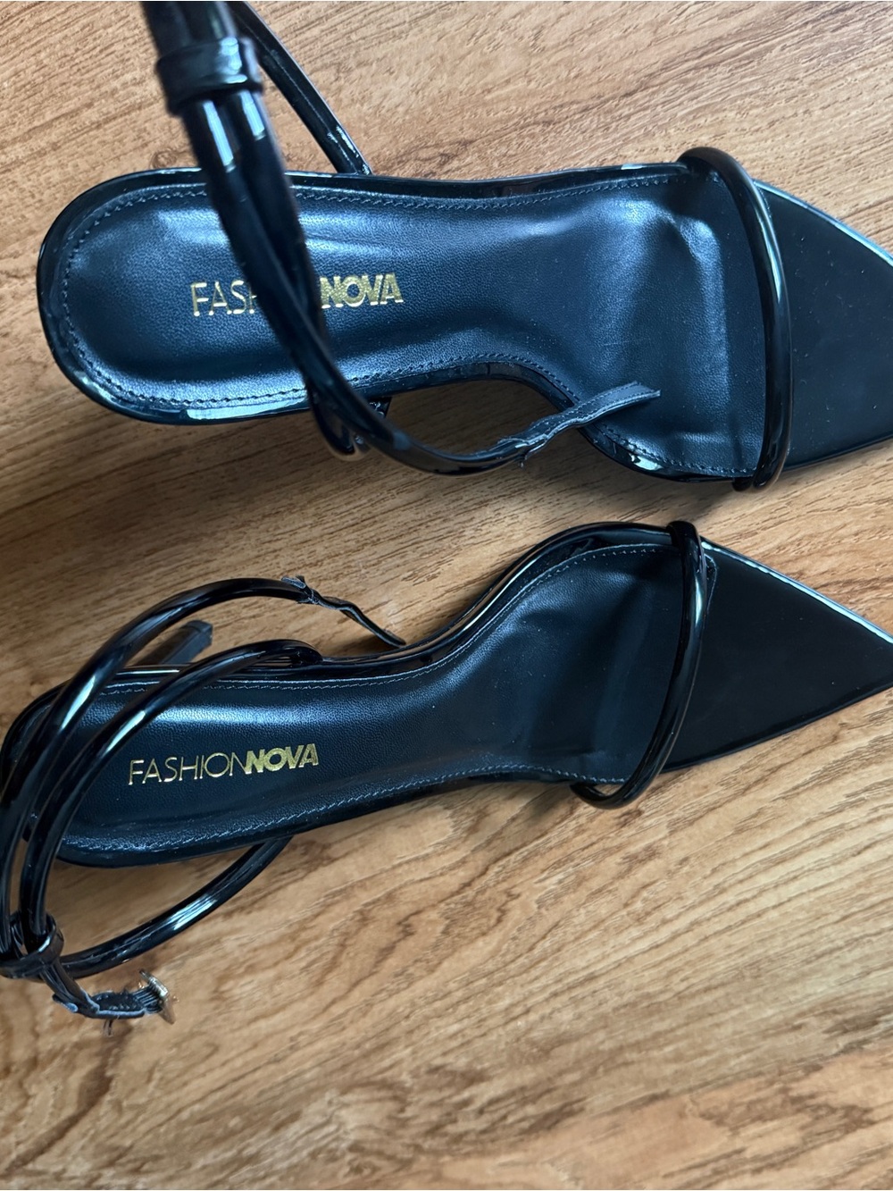 Fashion Nova Black Patent Strappy Pointed Heels